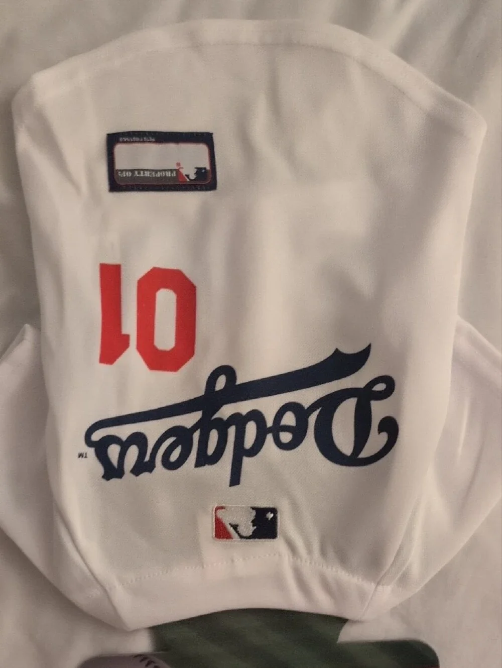MLB White Stoned Dog Jersey with Blue Sequin 'Dodgers' Script